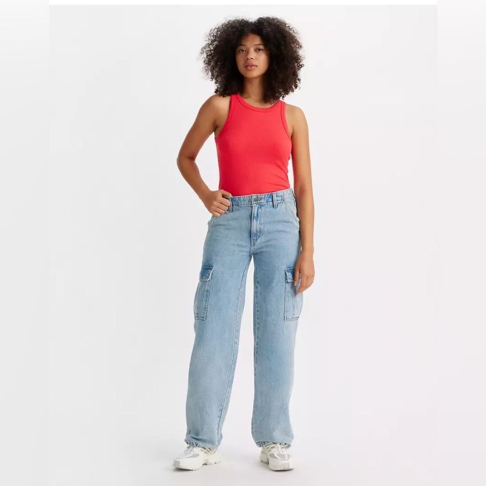 Levis 94 BAGGY CARGO PANTS Light Wash High Rise Vintage Inspired Sz 30 Jeans